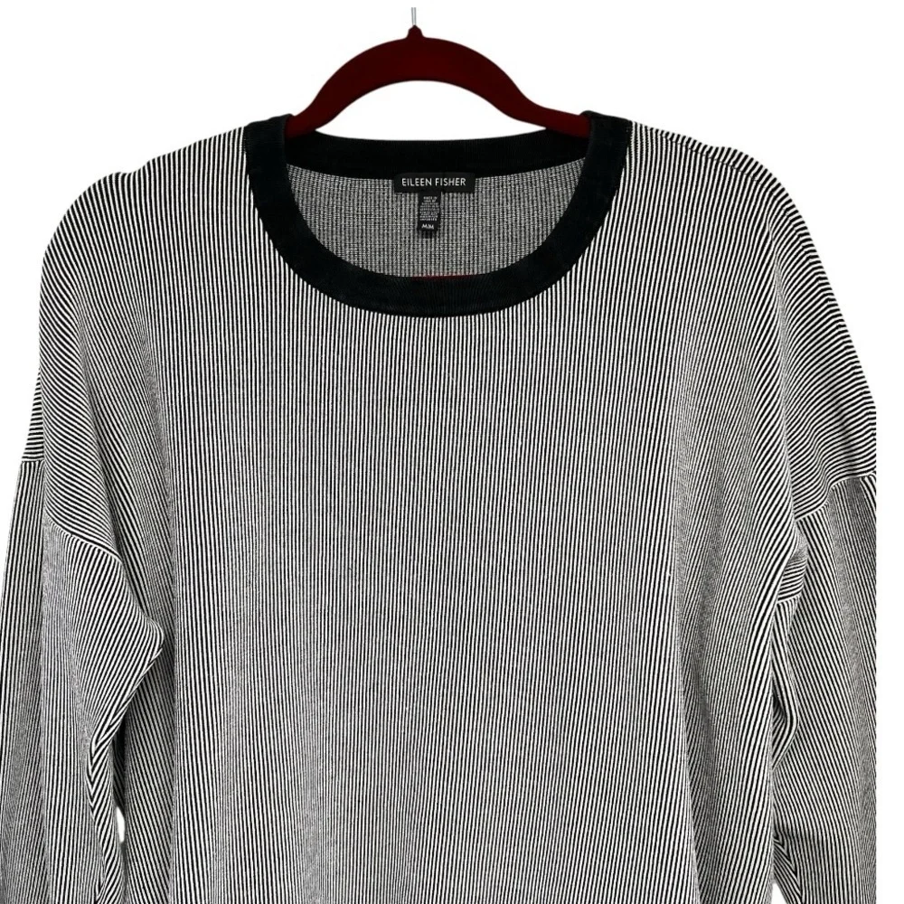 Eileen Fisher Black & White Mens Ringer Crew Neck Oversized Sweater Women Medium - Picture 6 of 10